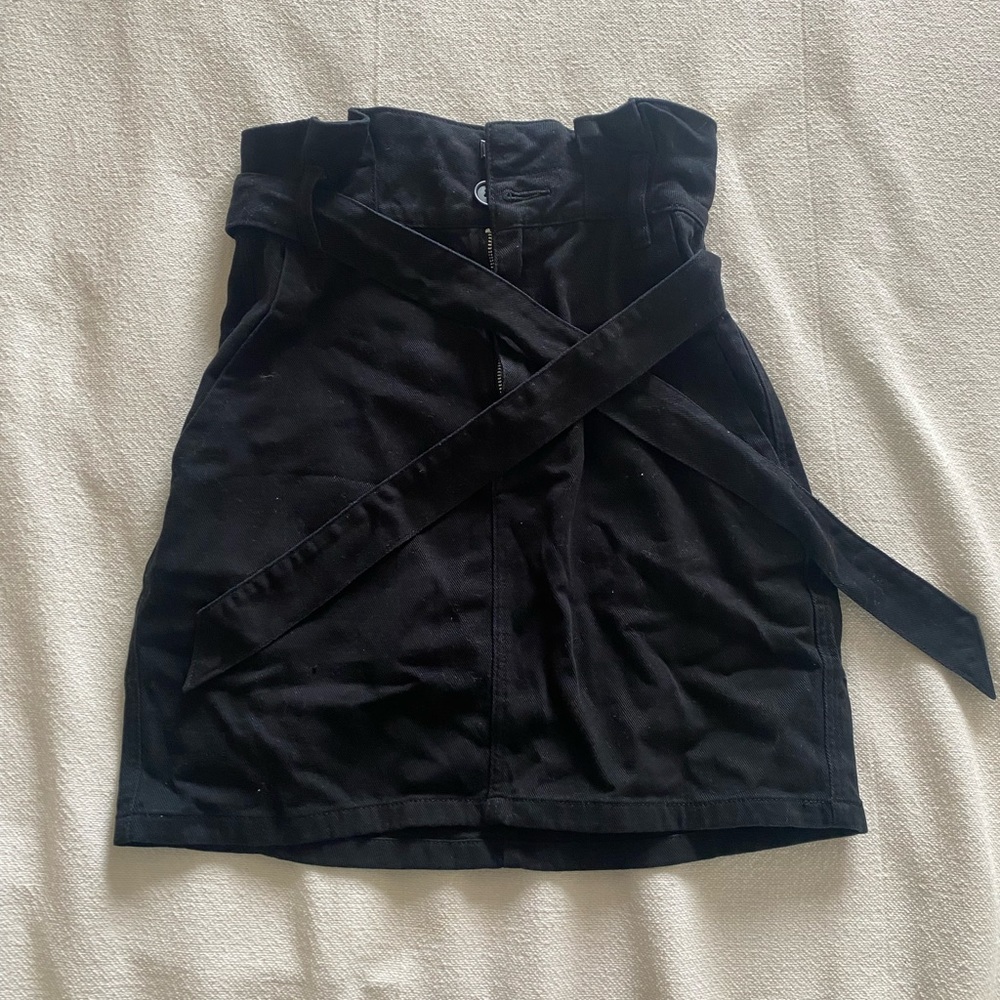 H&M high rise black denim skirt with tie